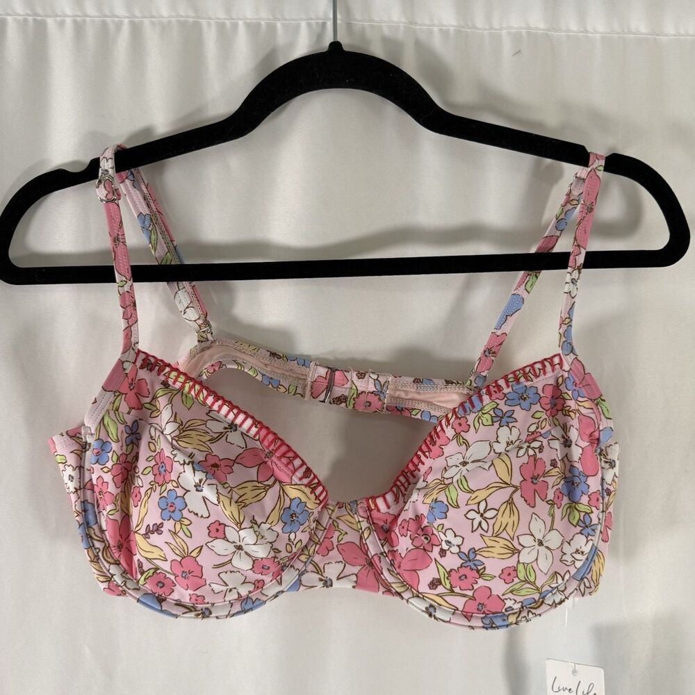 New Cupshe Bikini Top Women's Large Pink Floral Underwire Adjustable Strap Padde